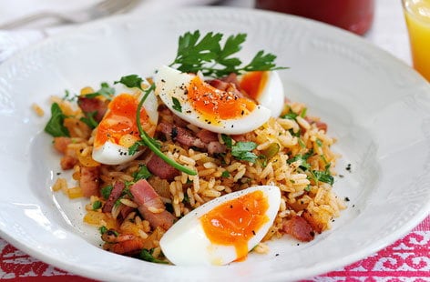 Image of "Bacon and eggs kedgeree style"