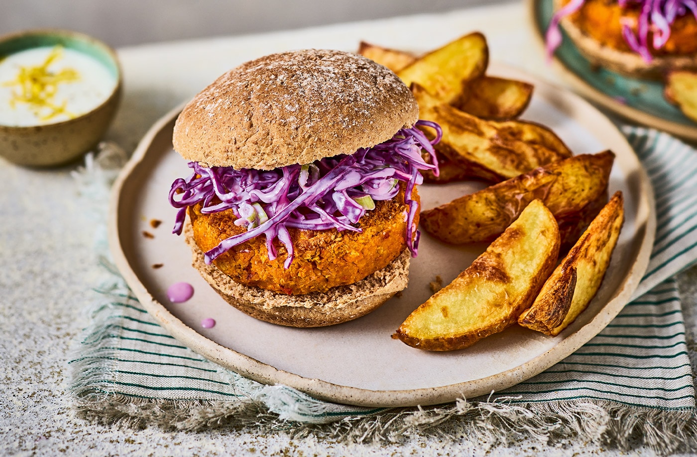 Spiced carrot falafel burgers