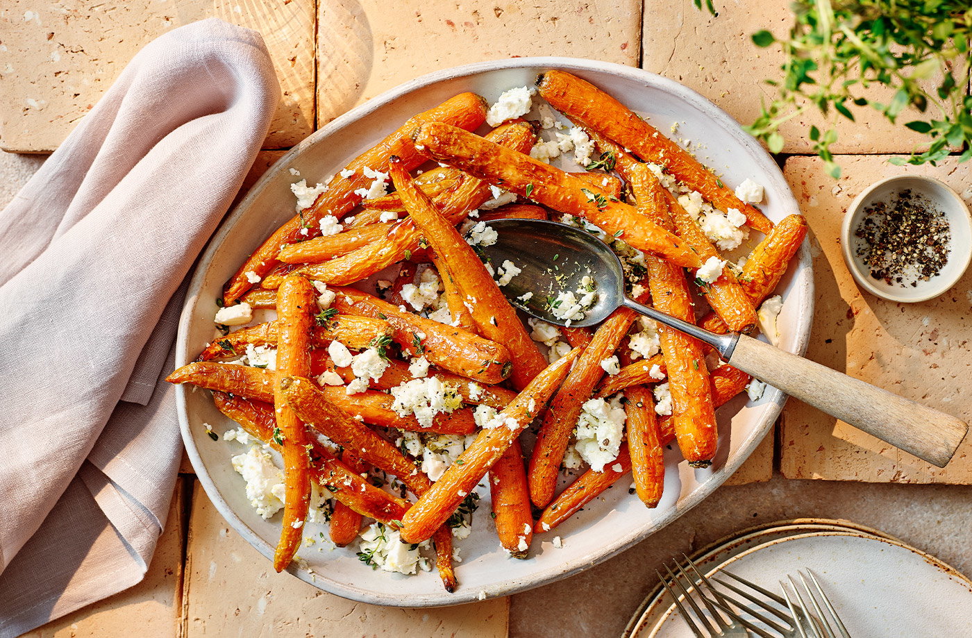 Thyme and feta roasted carrots
