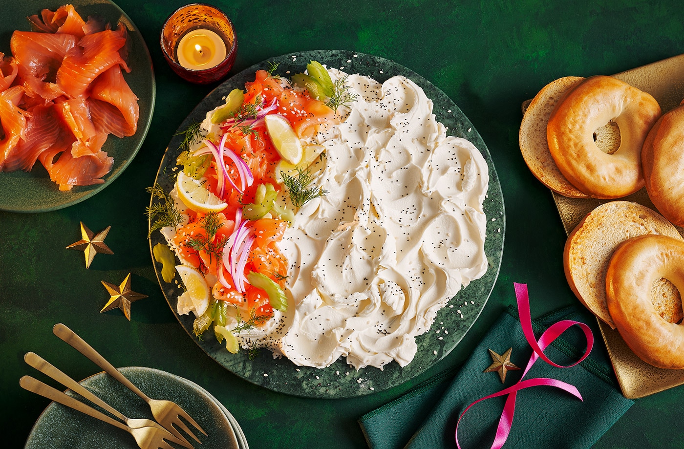 Smoked salmon and cream cheese board