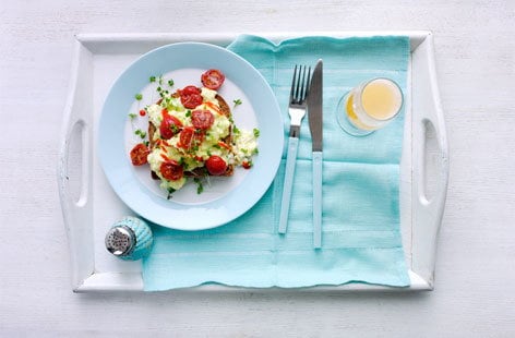 Image of "Spring onion scrambled eggs with tomatoes and chilli"