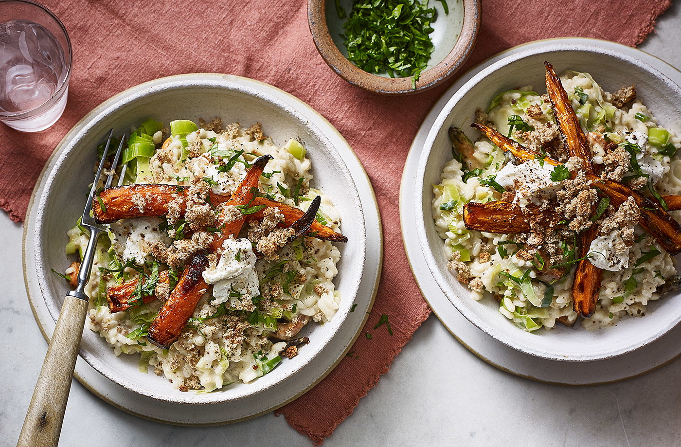 Cheesy roasted carrot risotto