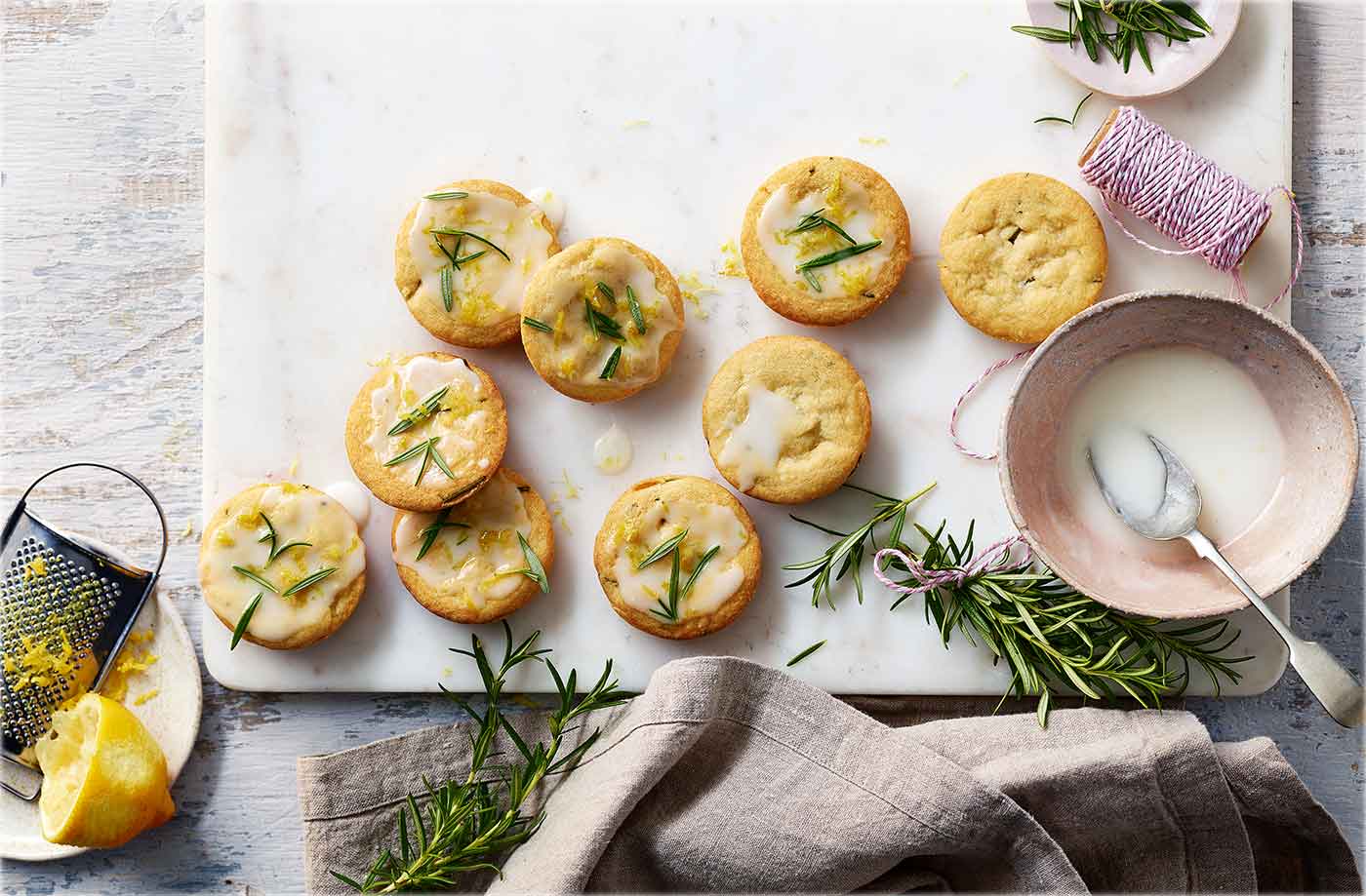 Rosemary shortbreads with lemon icing