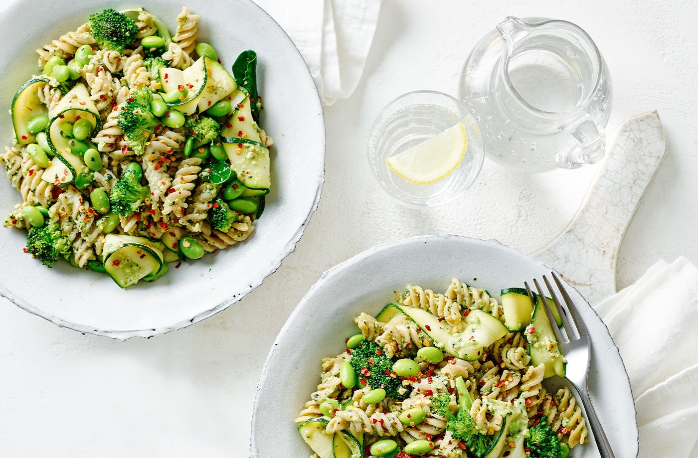 Speedy greens and pesto pasta
