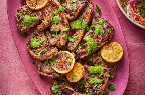Lamb chops with charred lemons and zhoug