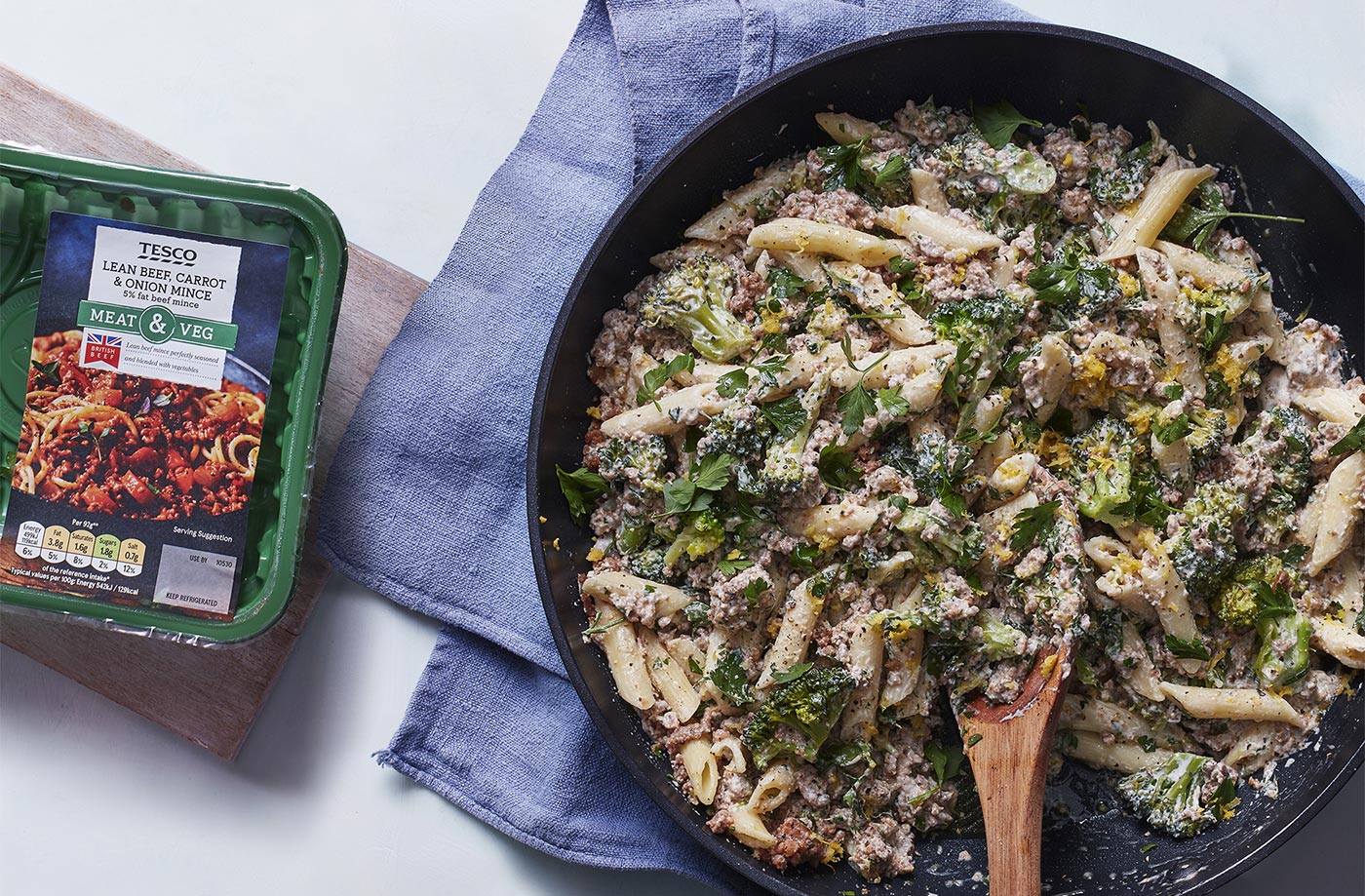 Creamy beef, broccoli and lemon penne