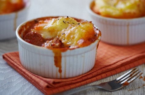 Chicken and chorizo mash pots