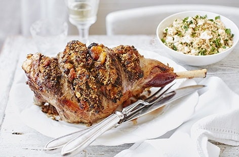 Image of "Leg of lamb with apricot stuffing and mint couscous"