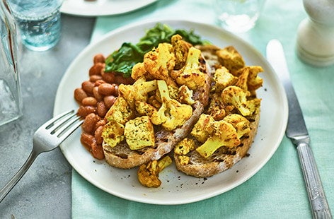 Image of "Cauliflower and tofu scramble with quick baked beans on toast"
