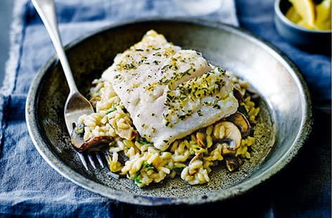 Image of "Hake with mushroom risotto"