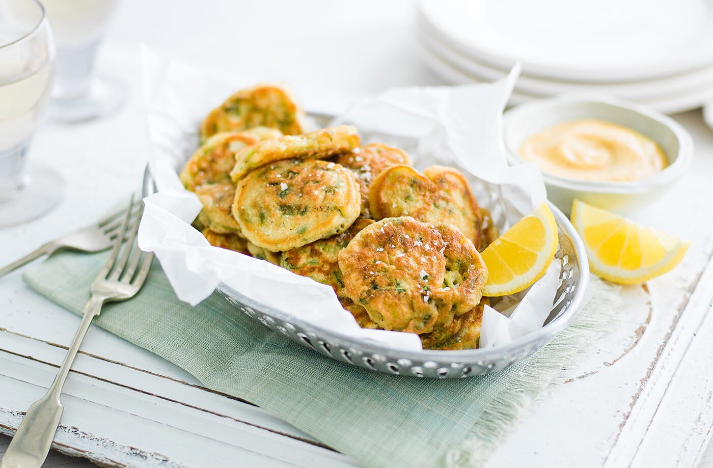 Spring onion fritters with garlic and smoked paprika mayonnaise
