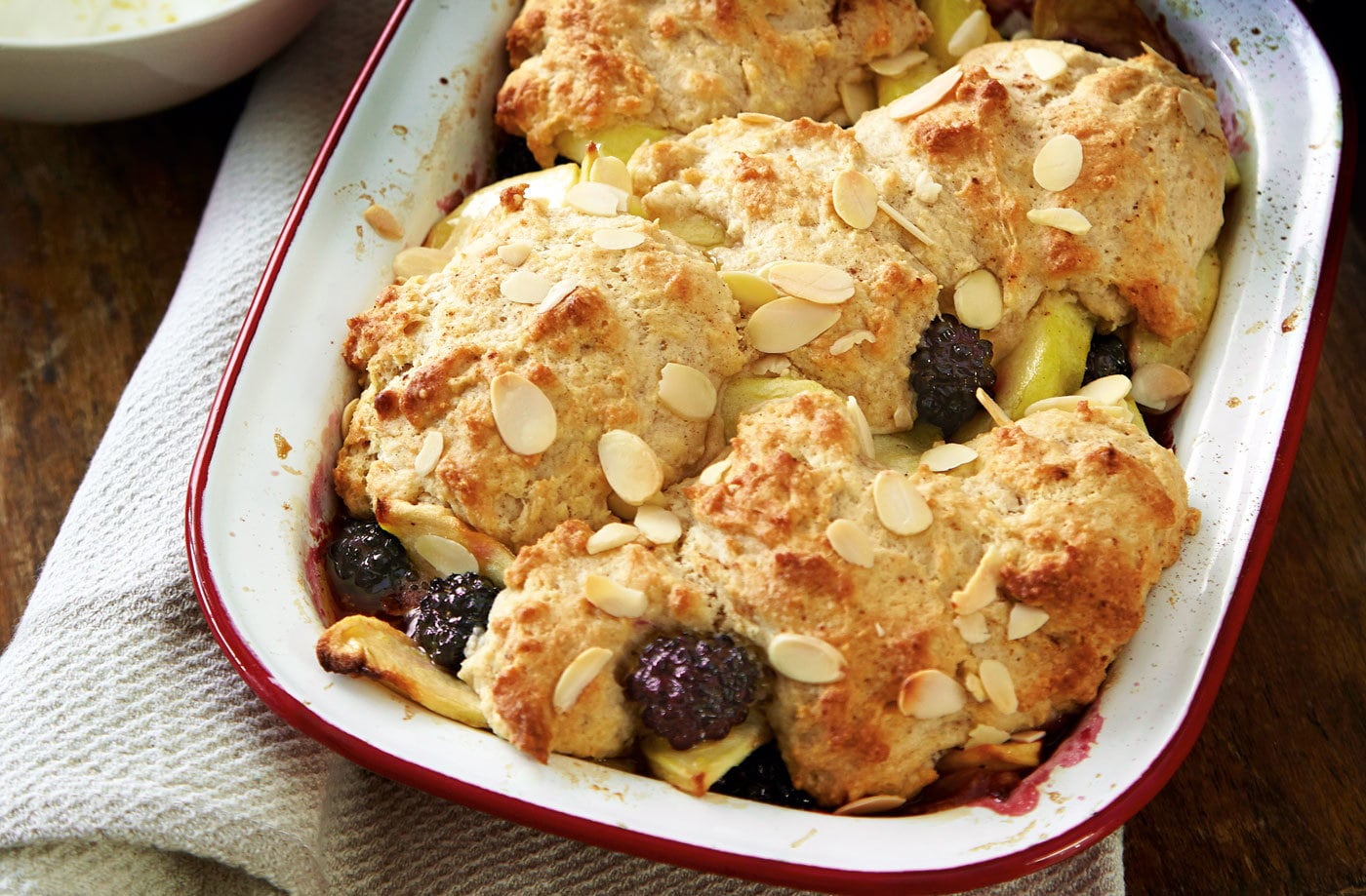 Blackberry and apple cobbler with lemon yogurt