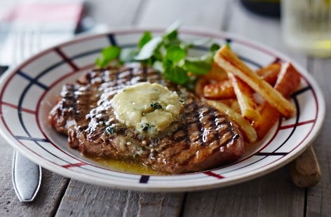 BBQ steaks with roquefort butter