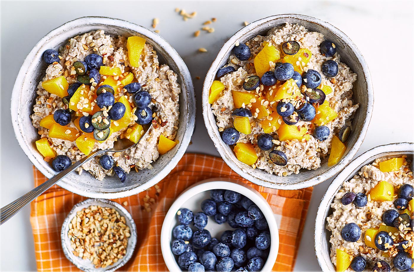 Peach, ginger and blueberry overnight oats
