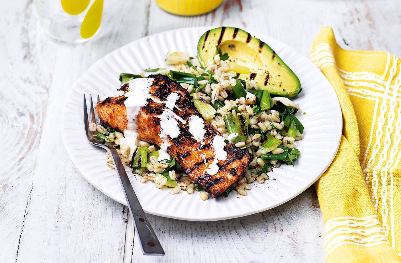 Piri piri salmon with griddled avocado