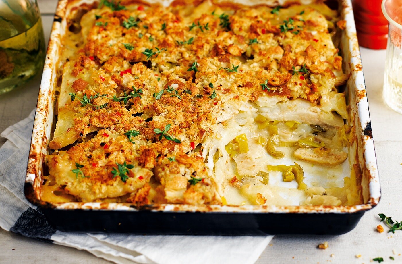 Celeriac, leek and thyme bake