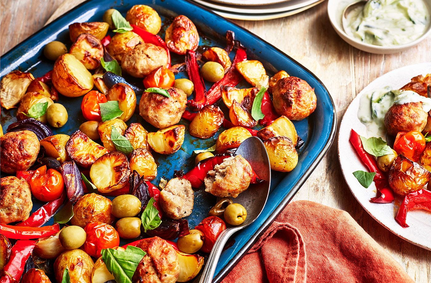Turkey meatball traybake