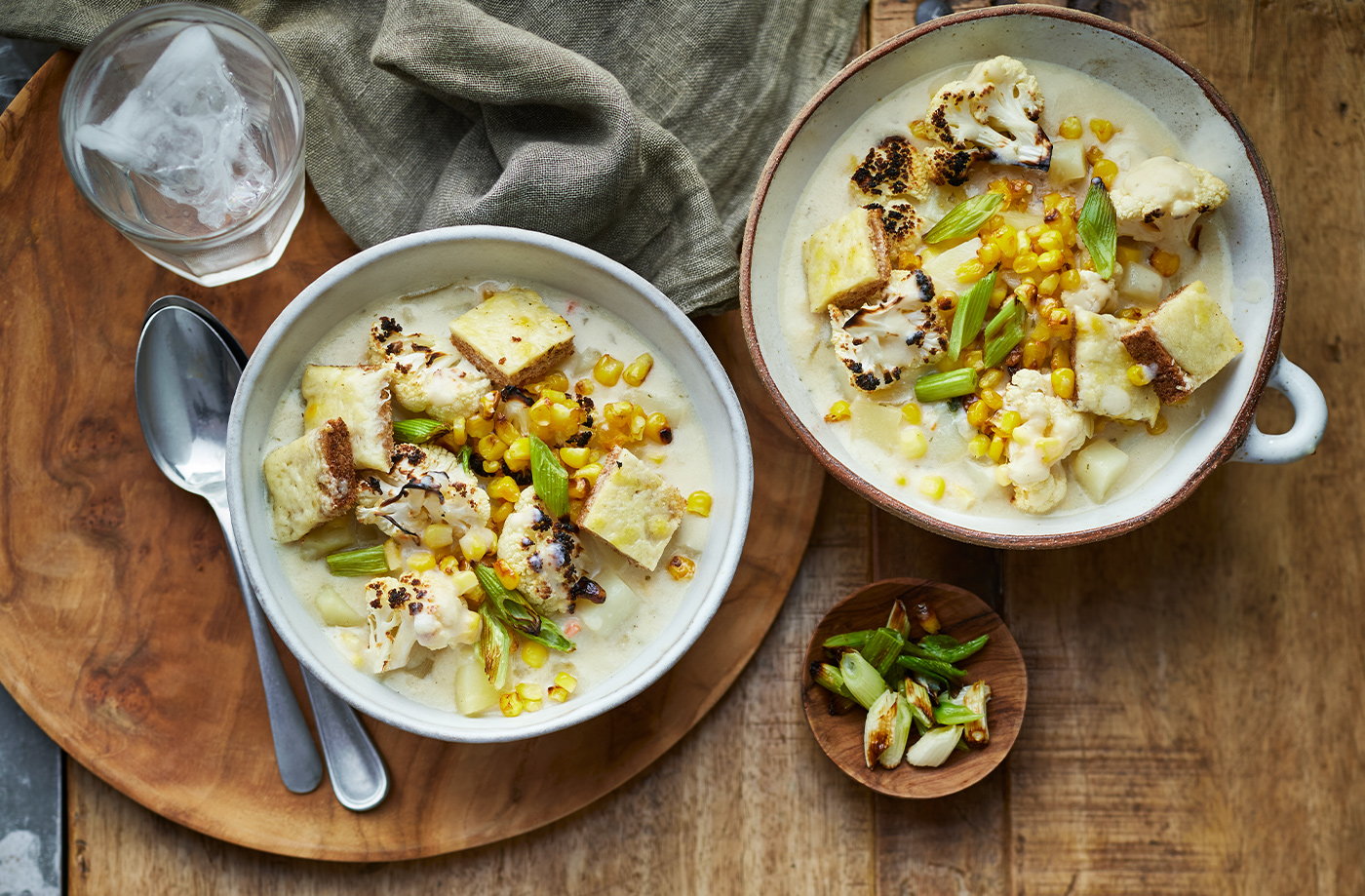 Charred cauliflower and corn chowder