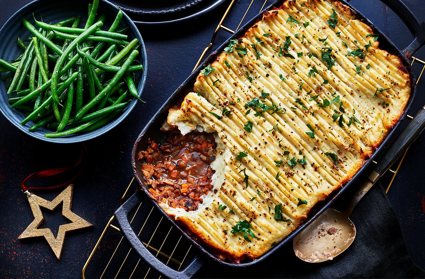 Shiitake and lentil cottage pie with cauliflower mash