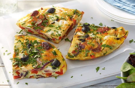 Image of "Chorizo, pepper and olive tortilla"