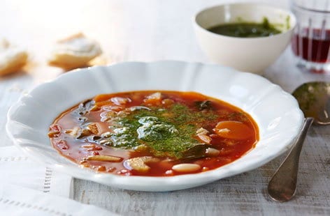 Image of "Soup au pistou with walnut pesto"