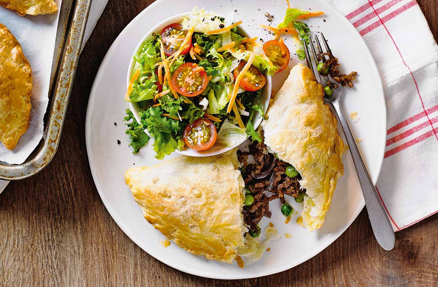 Caramelised onion and beef pasties