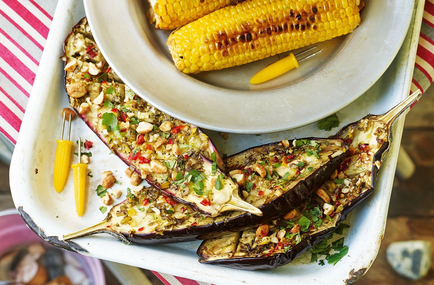 Lime and chilli aubergines with peanuts