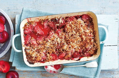 Image of "Baked plum and coconut crisp"