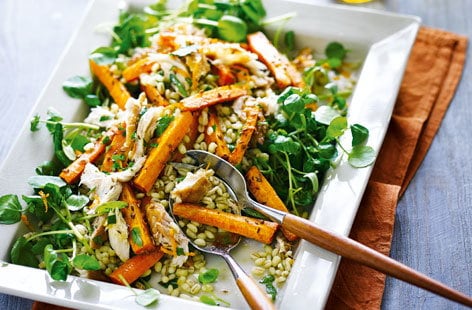 Image of "Roasted carrot, barley and smoked mackerel salad"