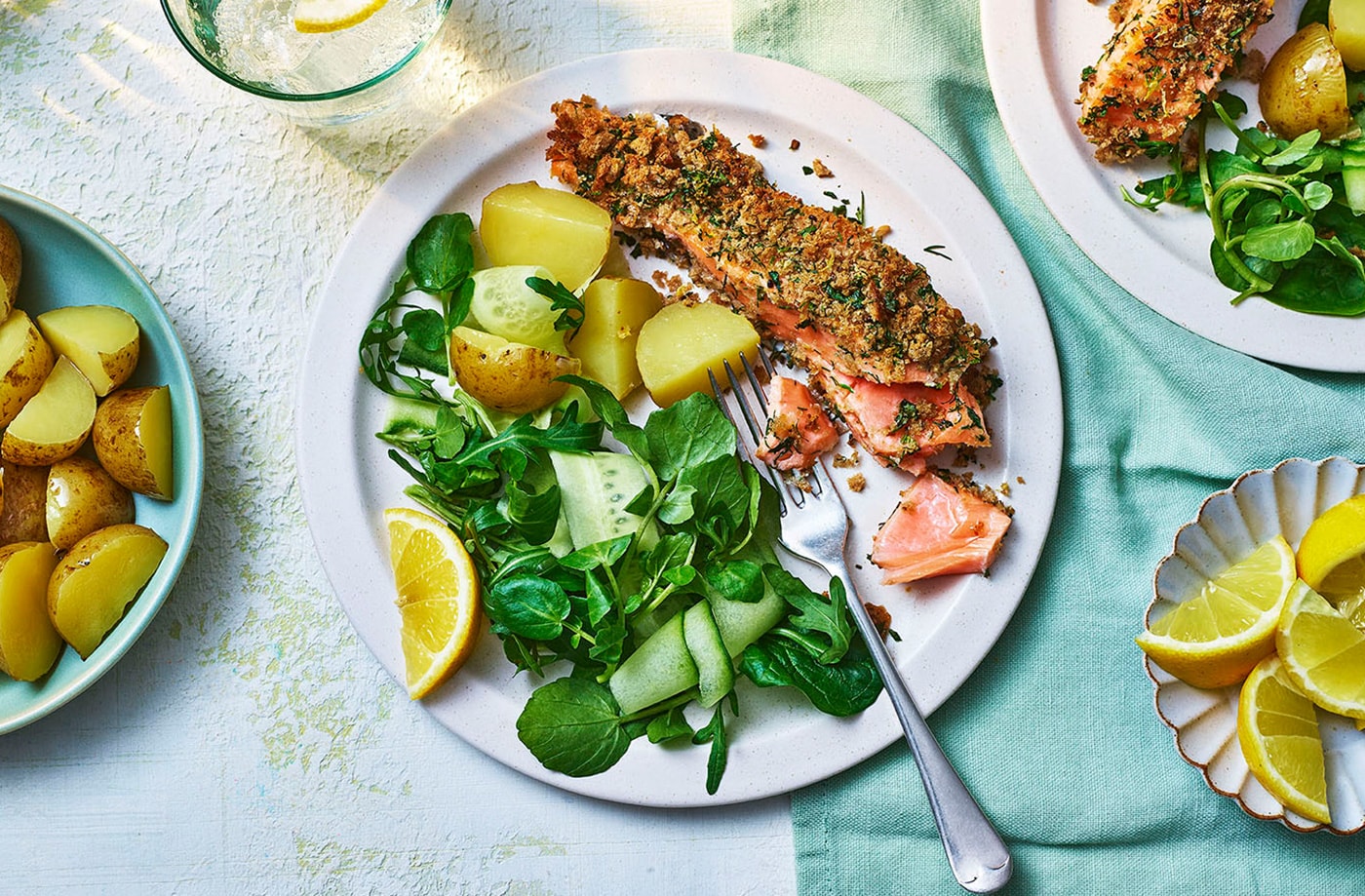 Lemon and herb crunchy crumbed salmon 