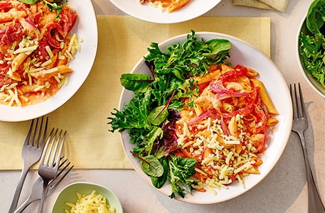 Image of "Roasted red pepper and cottage cheese pasta"