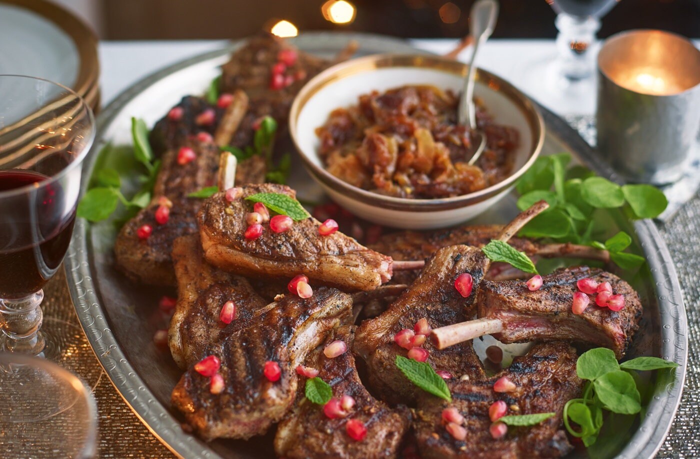 Spiced lamb with sticky date and onion chutney