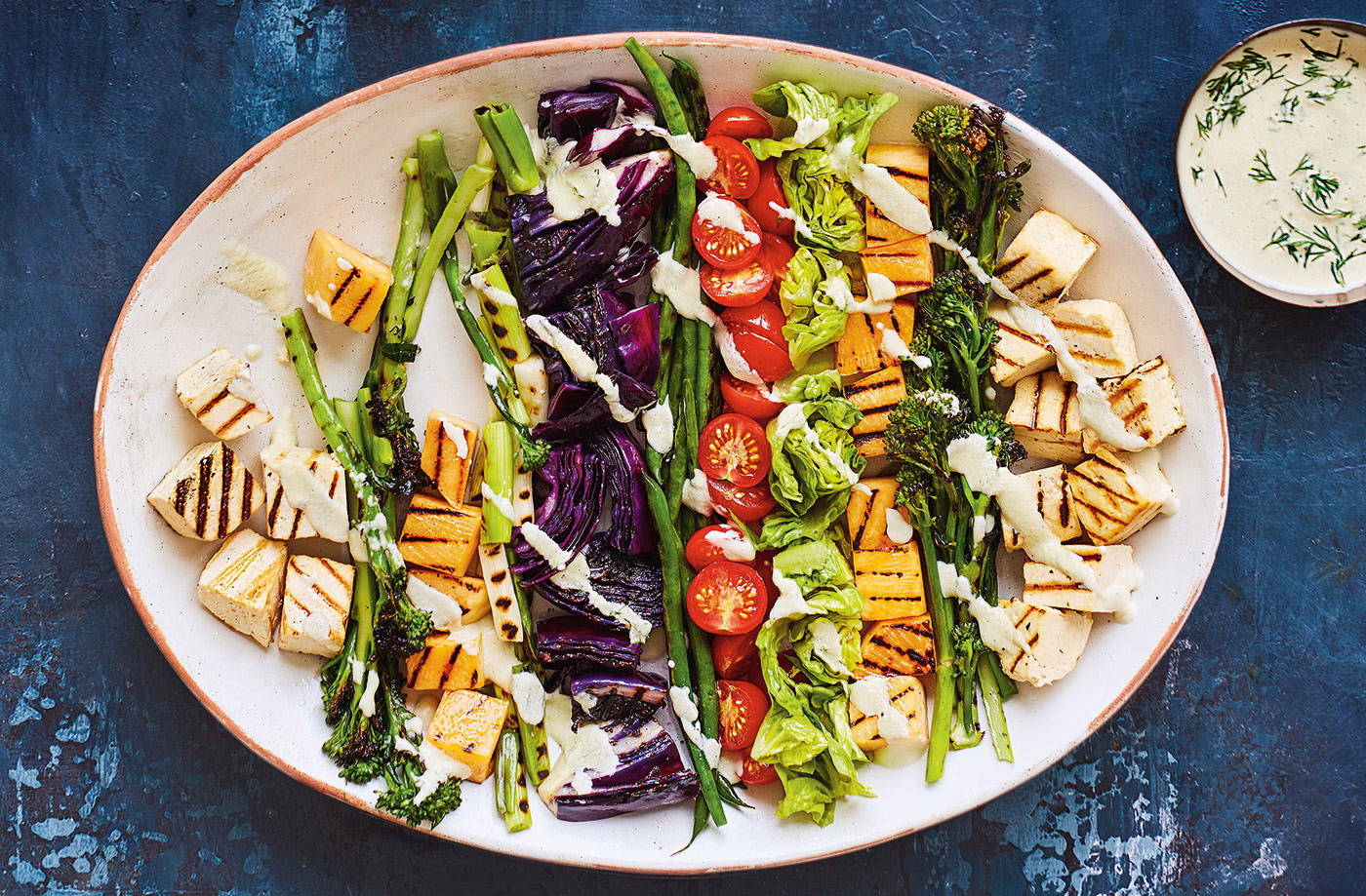 Roasted veg salad with cashew dressing