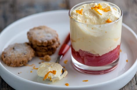 Image of "Dominic Chapman's orange posset with poached rhubarb"