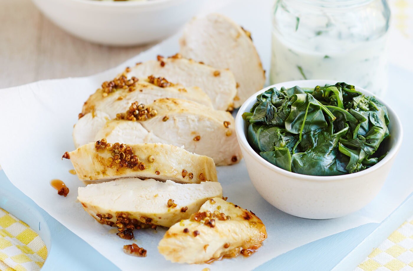 Coriander chicken with minted yogurt