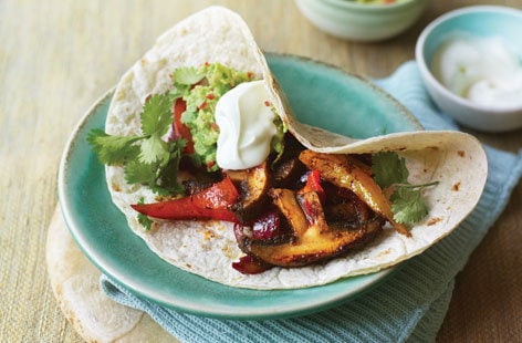Image of "Mushroom fajitas with guacamole"
