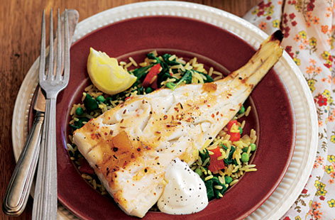 Image of "Spiced cod with lemon & spinach rice"