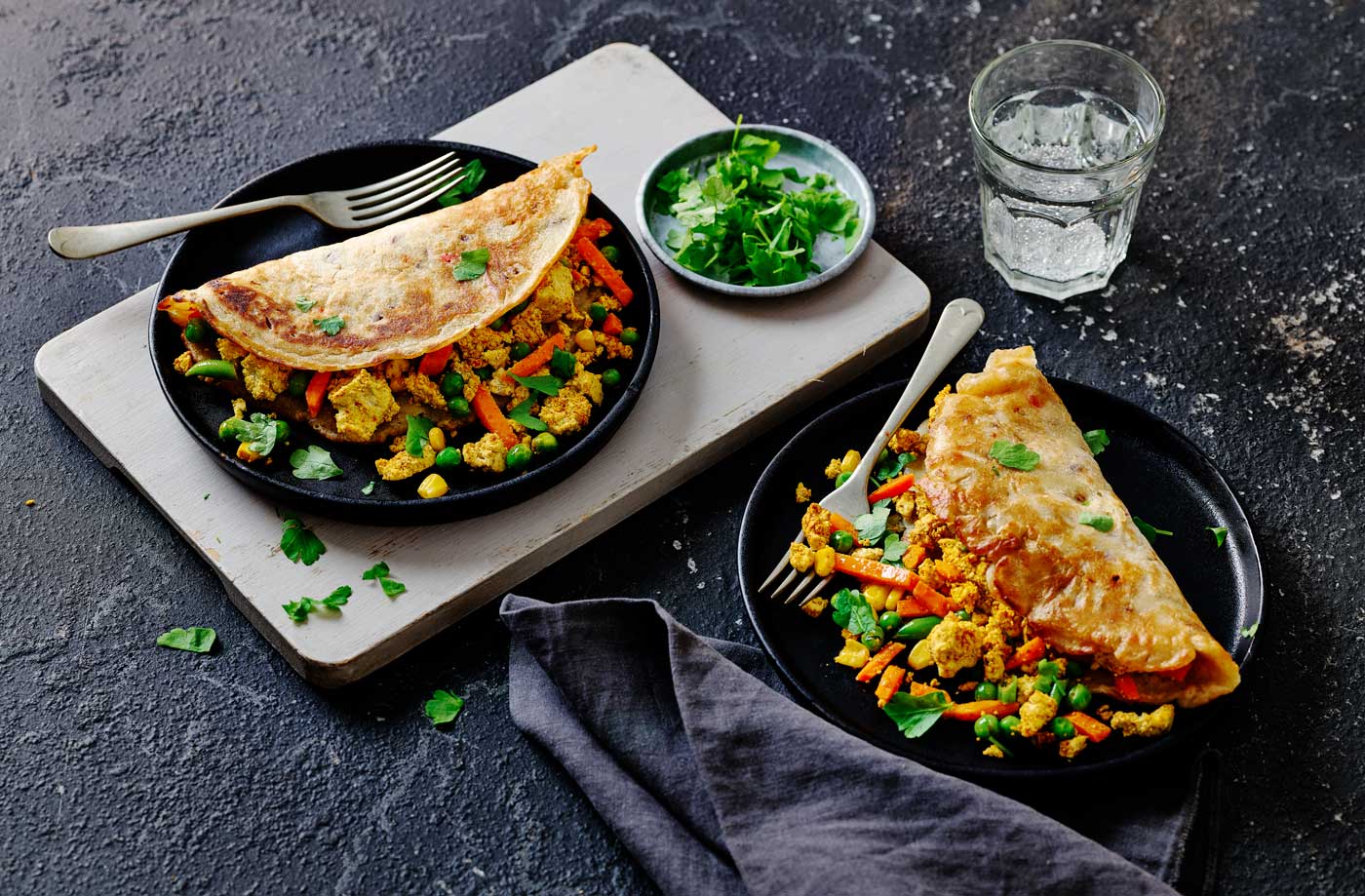 Nigerian pancakes with suya-spiced scrambled tofu