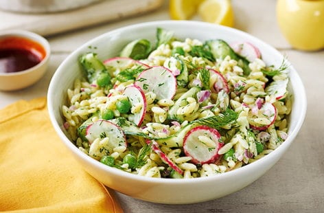 Image of "Turkish-style orzo with spring vegetables"