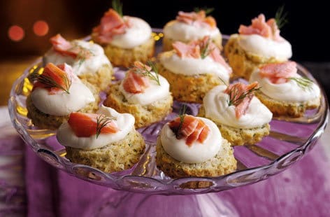 Image of "Dill scones with hot smoked salmon and horseradish cream"