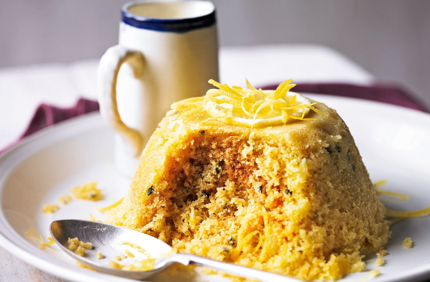 Passion fruit and lemon steamed pudding