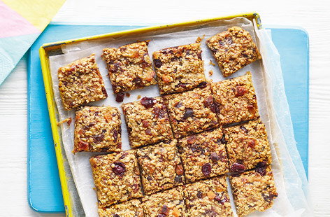 Image of "Apricot, pear and orange flapjacks"