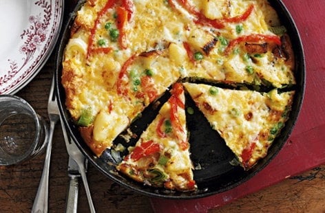 Image of "Leek, pea and pepper frittata"