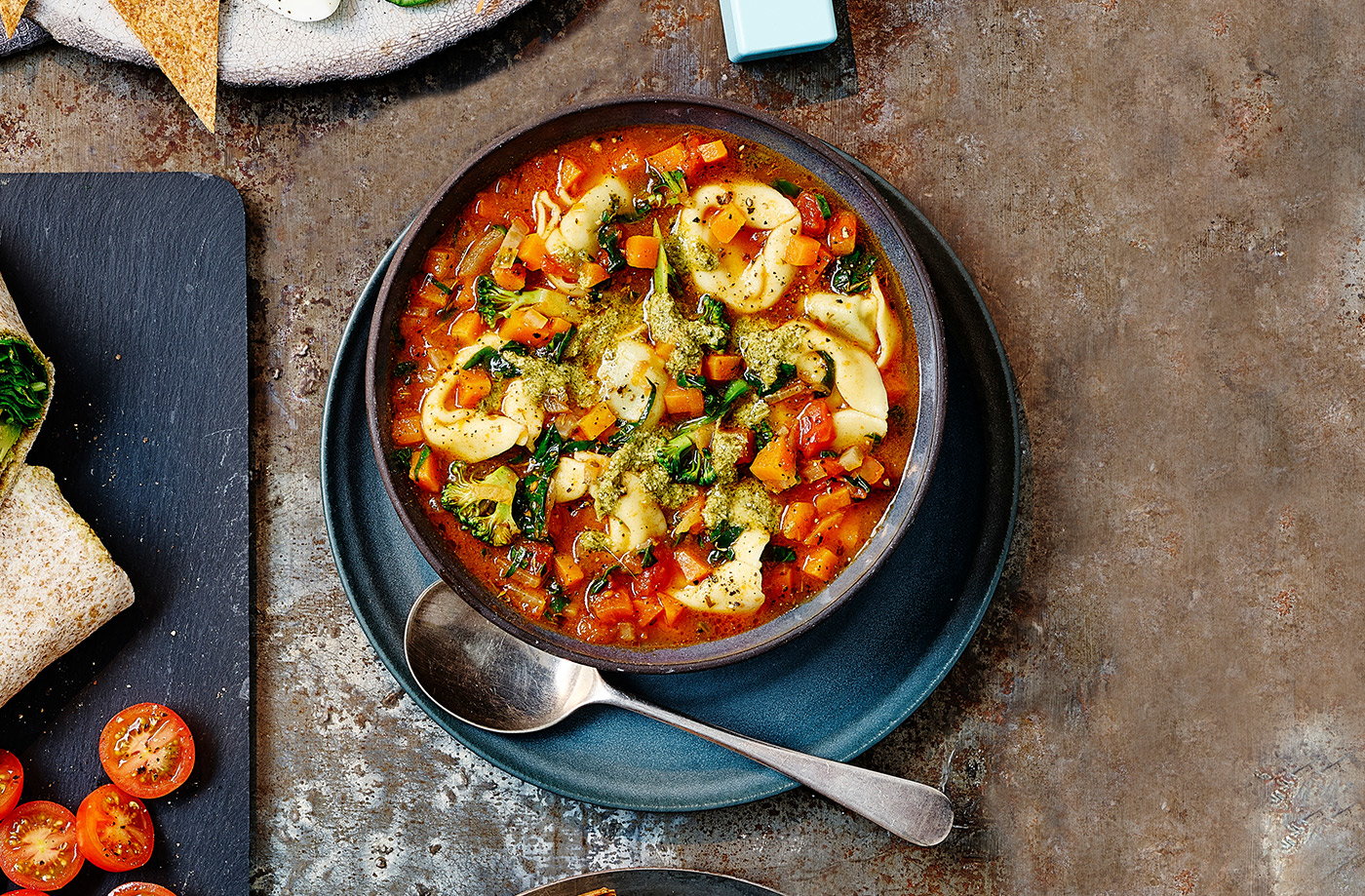 Veg-packed tortelloni soup