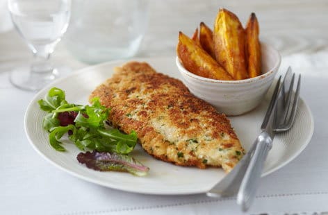 Chicken schnitzels with sweet potato