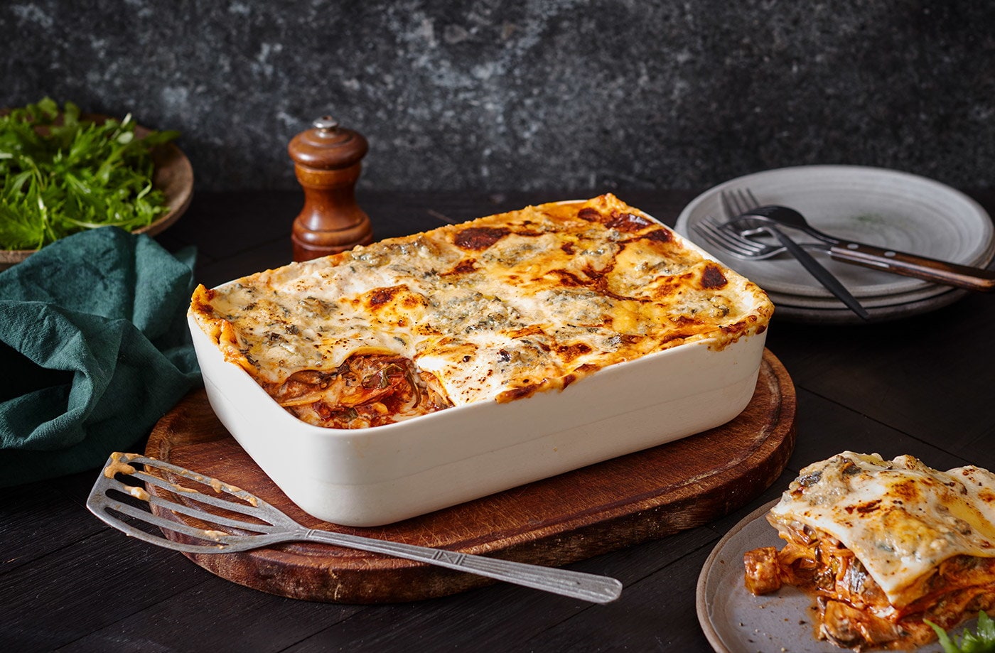 Mushroom, spinach and blue cheese lasagne