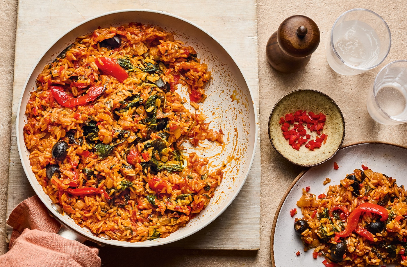 Spicy olive and chorizo rice