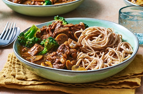 Slow-cooker beef, broccoli and mushrooms