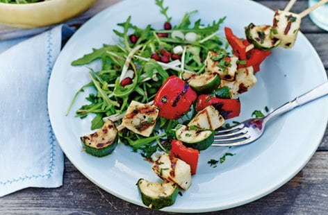 Image of "Chargrilled halloumi & vegetable skewers"