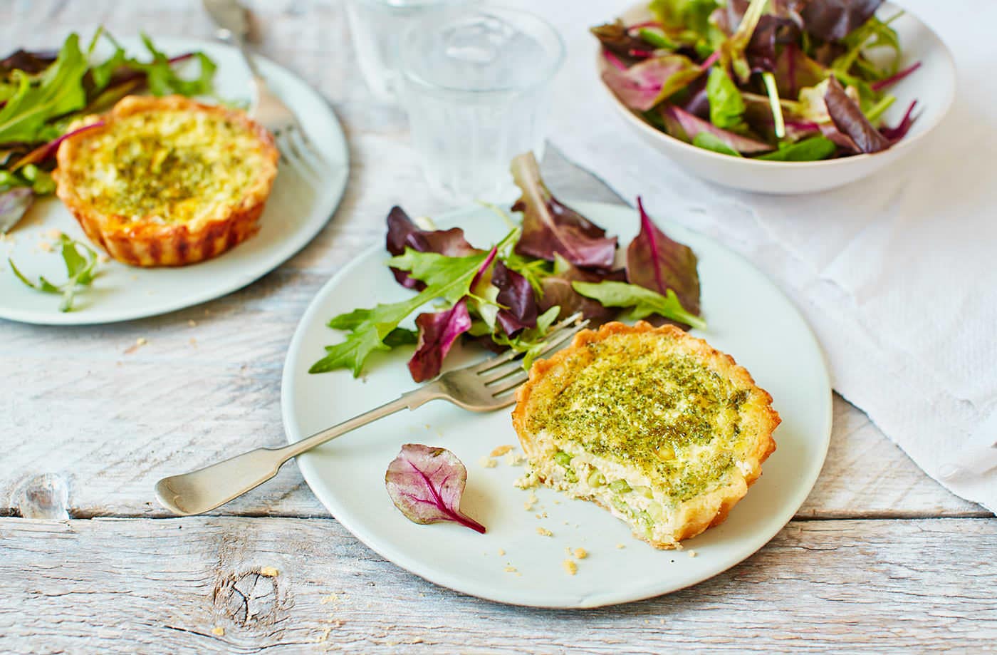 Broad bean and Cheddar quiches